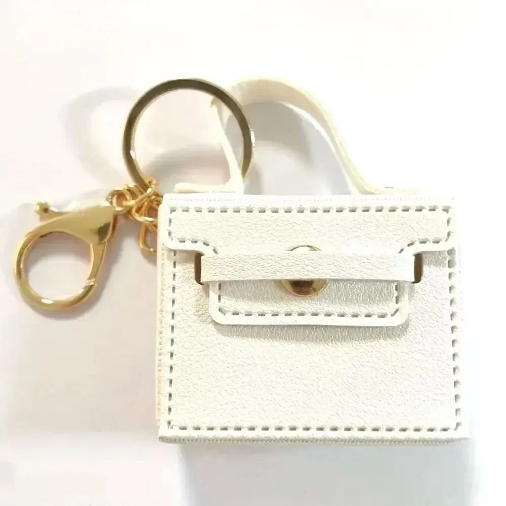 NWT White Pu leather & Gold Bag Purse opens Handbag Lobster Keyring Key holder